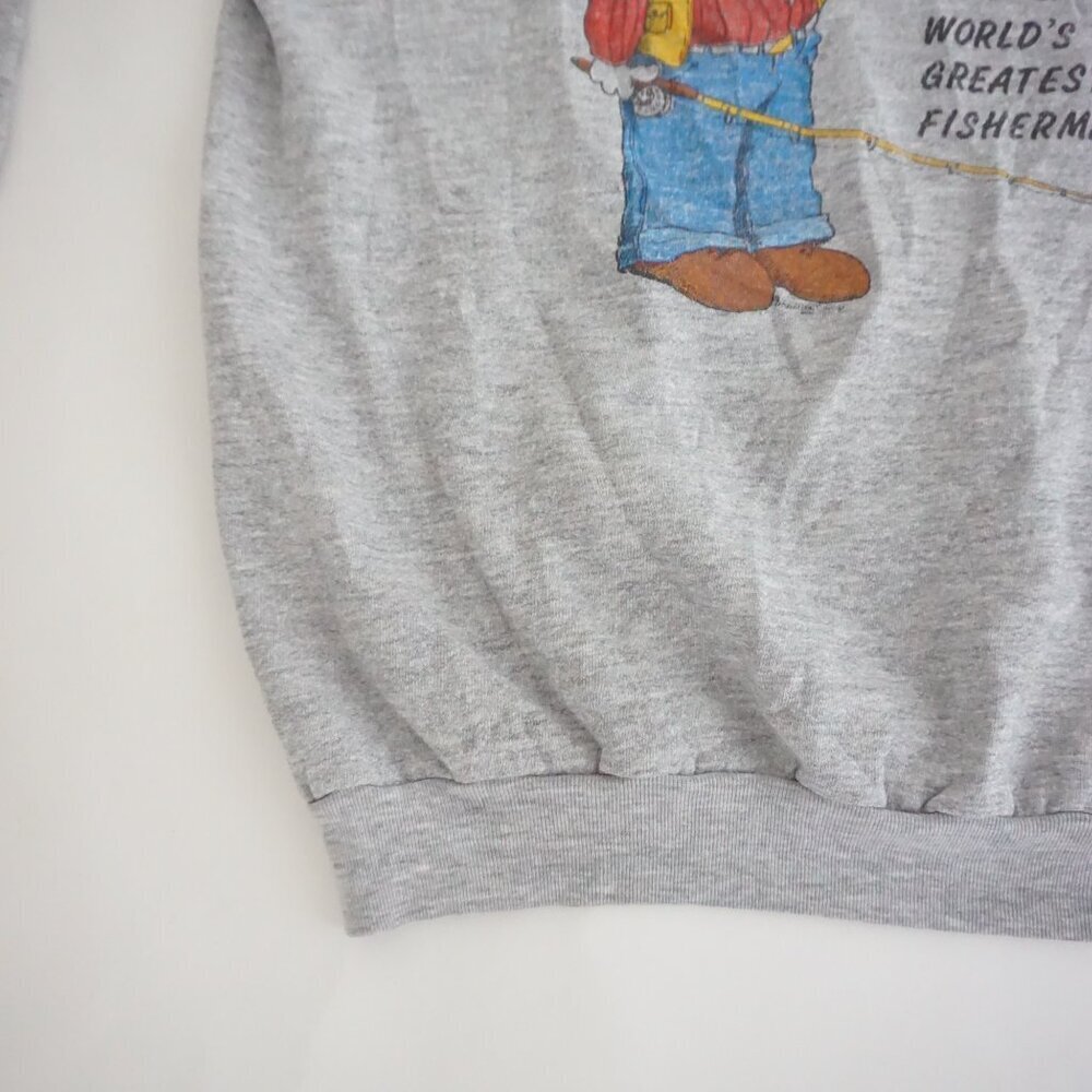 VTG Gray World's Greatest Fisherman Graphic Crewneck Sweatshirt Outdoorsy XL - Picture 6 of 10